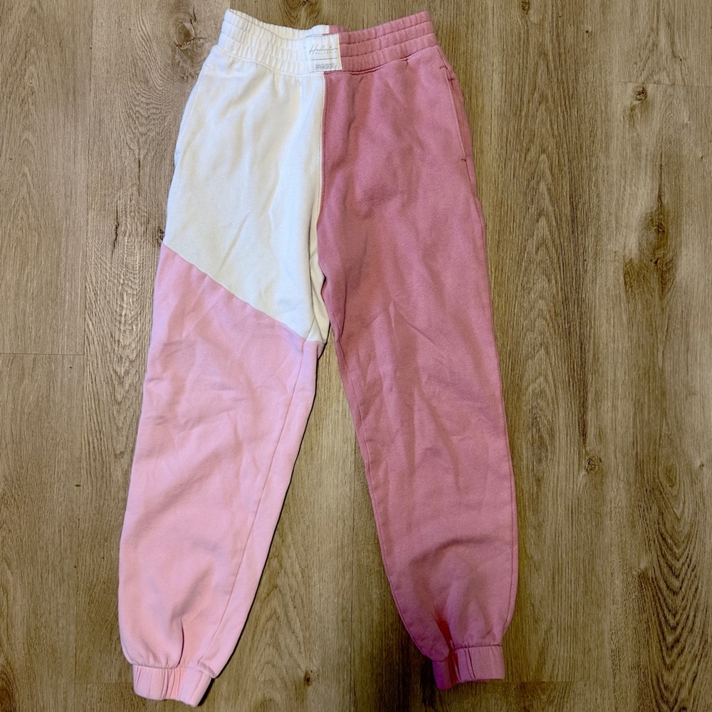 Hollister Pink and White Color-Block Jogger Pants XS
